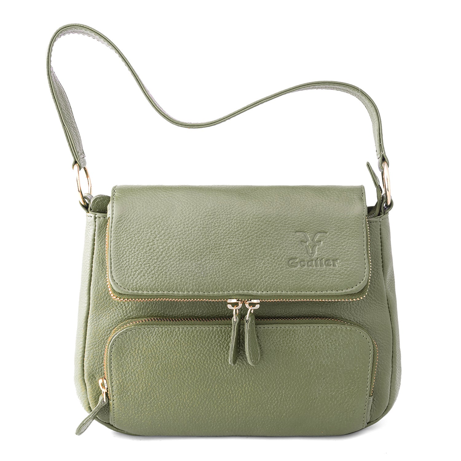 Goatter Genuine Leather Shoulder Bag for Women | Stylish Sling Handbag with Multiple Zip Pockets & | Everyday Office & Travel Purse