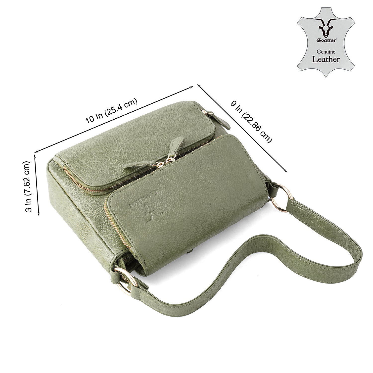 Goatter Genuine Leather Shoulder Bag for Women | Stylish Sling Handbag with Multiple Zip Pockets & | Everyday Office & Travel Purse