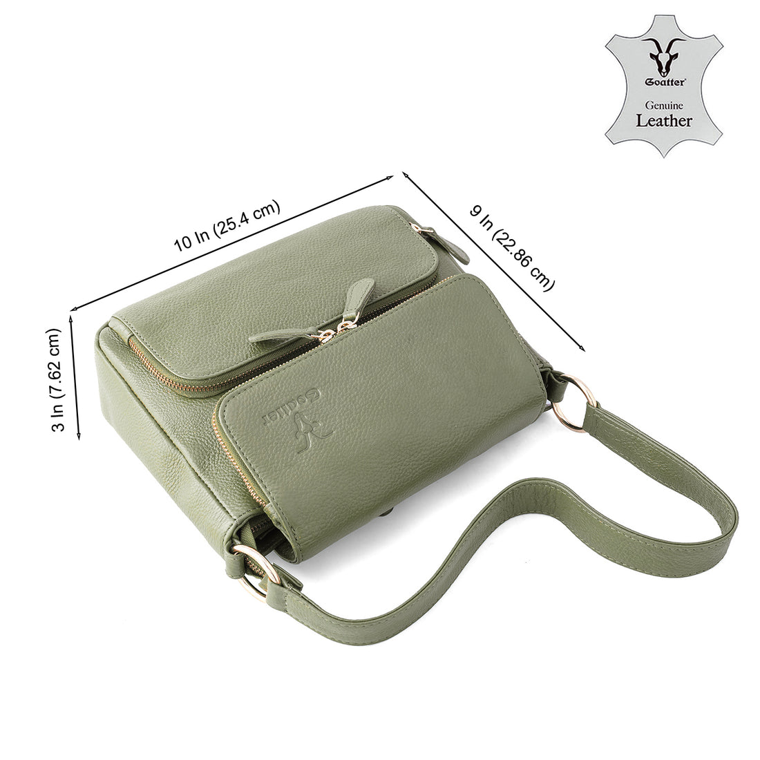 Goatter Genuine Leather Shoulder Bag for Women | Stylish Sling Handbag with Multiple Zip Pockets & | Everyday Office & Travel Purse