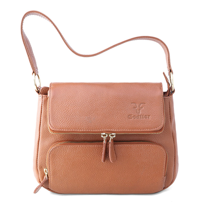 Goatter Genuine Leather Shoulder Bag for Women | Stylish Sling Handbag with Multiple Zip Pockets & | Everyday Office & Travel Purse