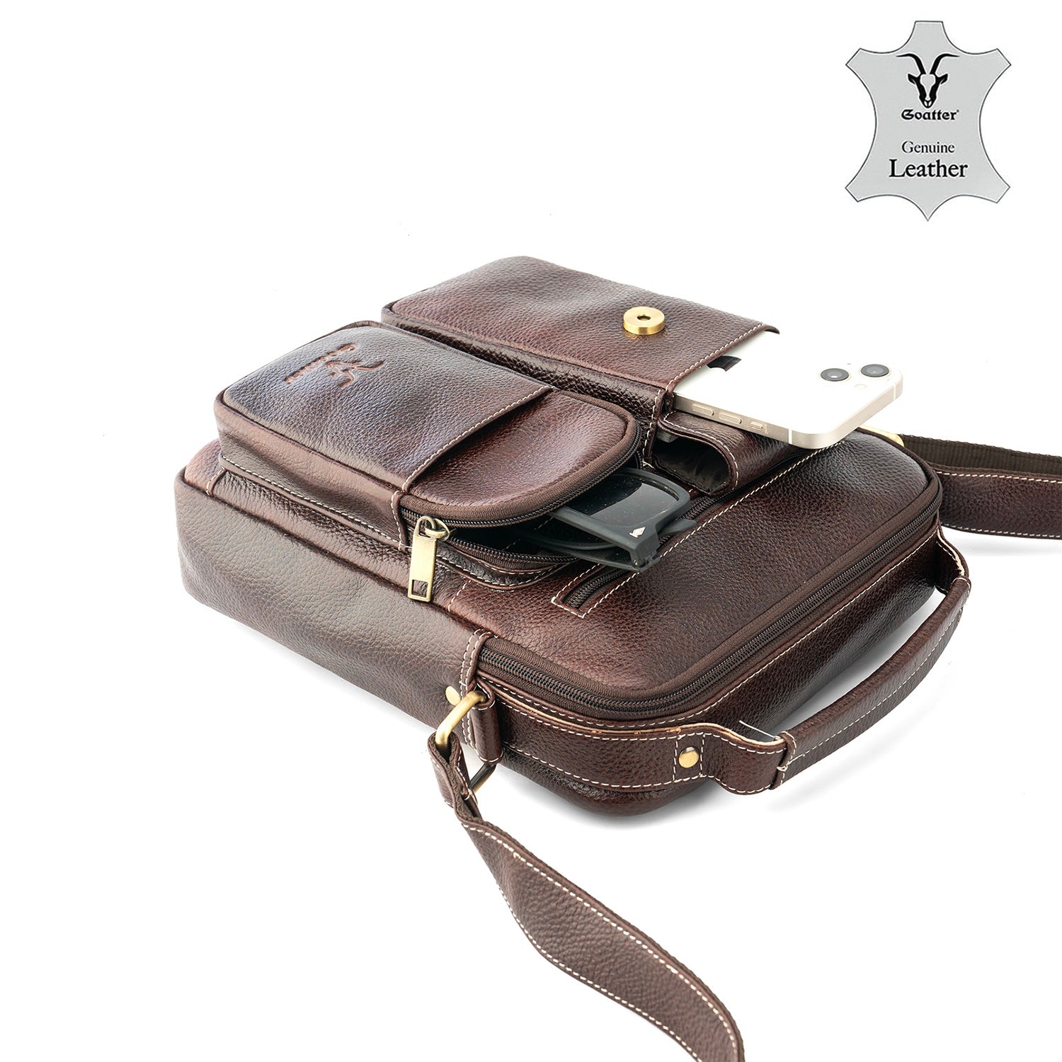 Goatter Genuine Leather 11”Inch Multi Pocket Men's Messenger Bags