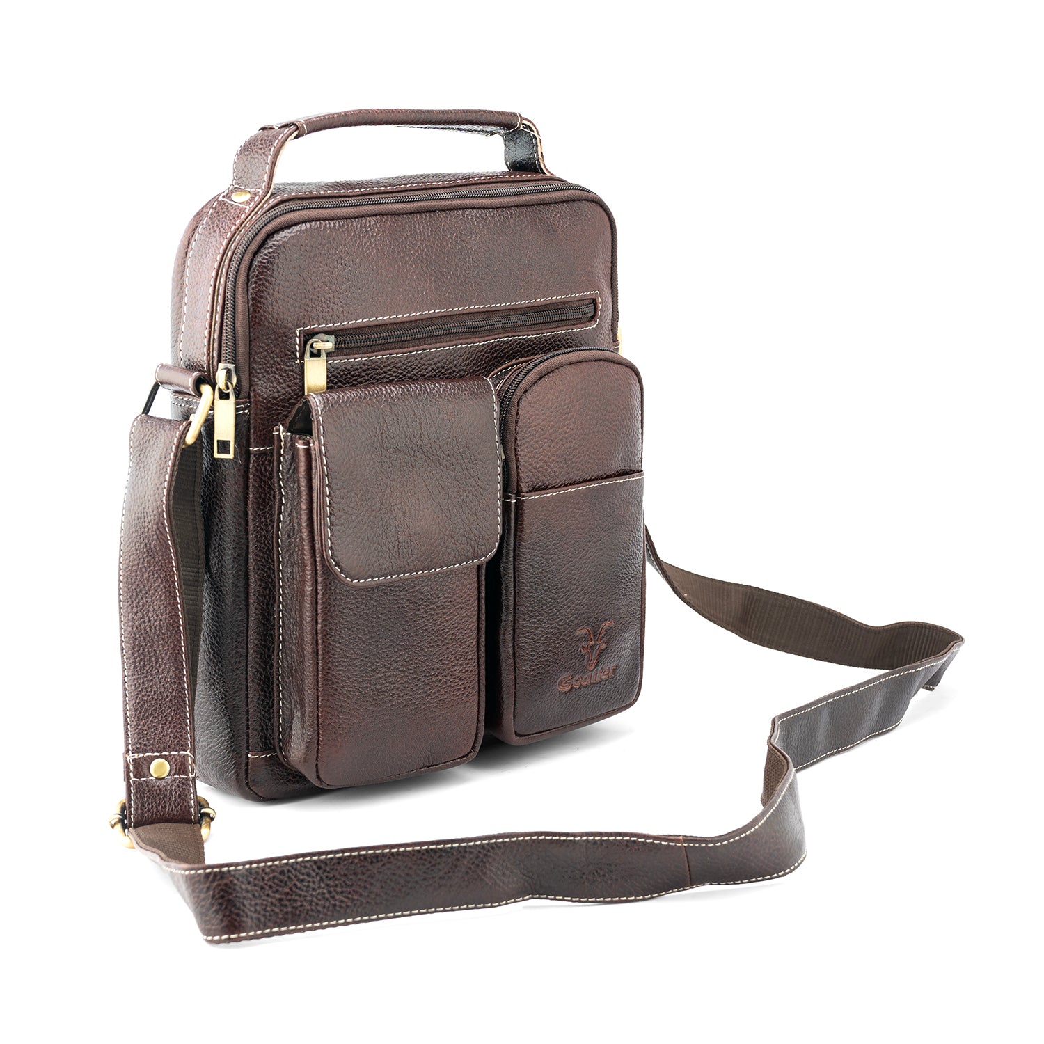 Goatter Genuine Leather 11”Inch Multi Pocket Men's Messenger Bags