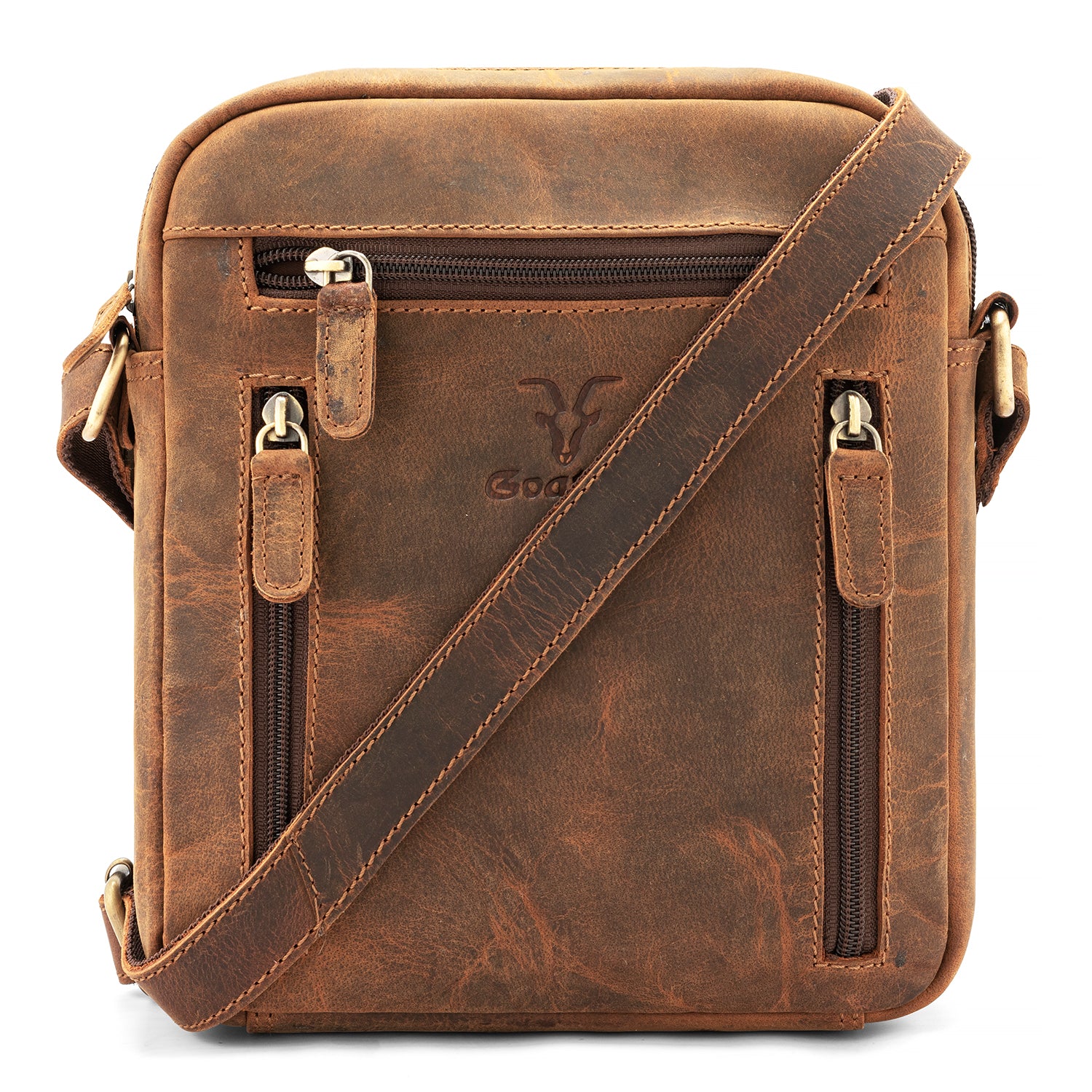 Goatter Genuine Leather Multi Pocket 9" Inch Messenger Sling Bag For Men