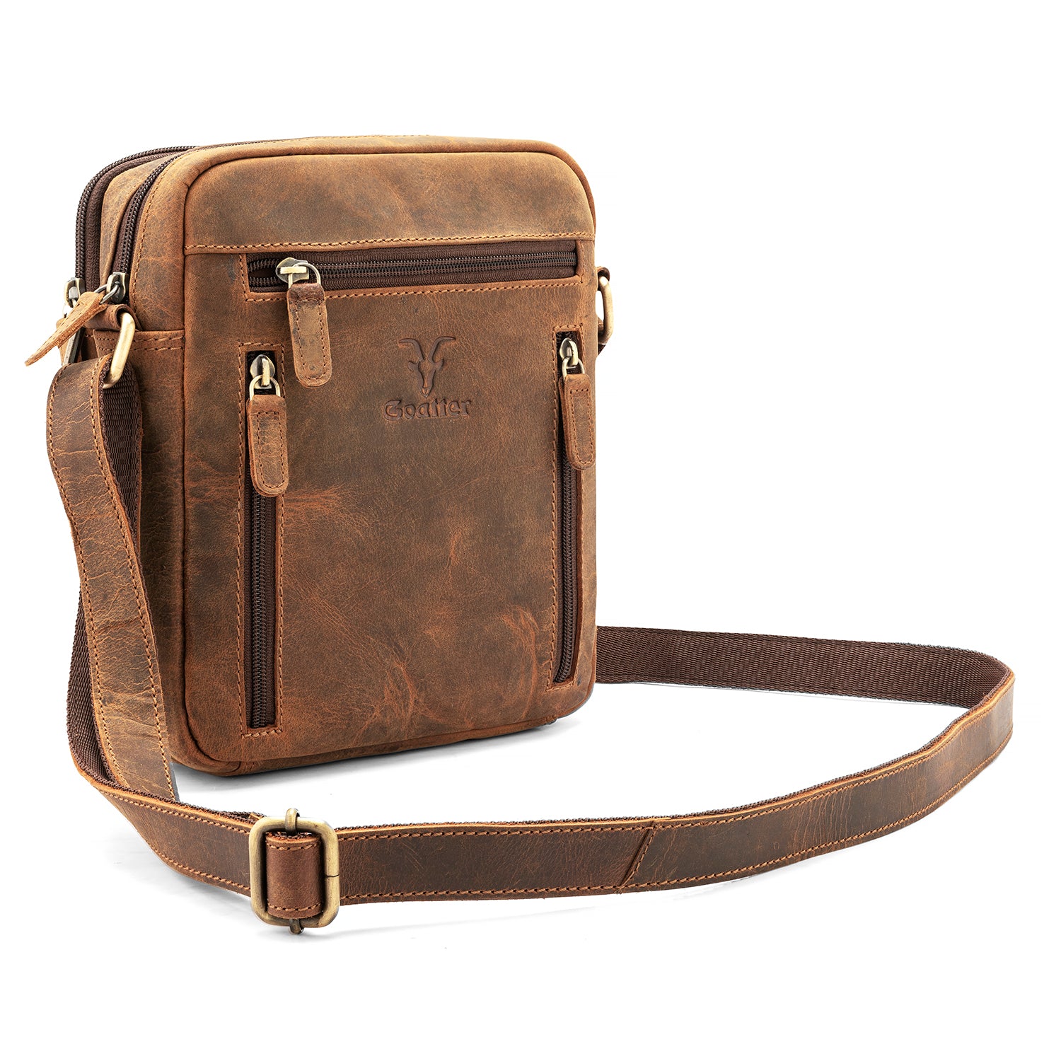 Goatter Genuine Leather Multi Pocket 9" Inch Messenger Sling Bag For Men