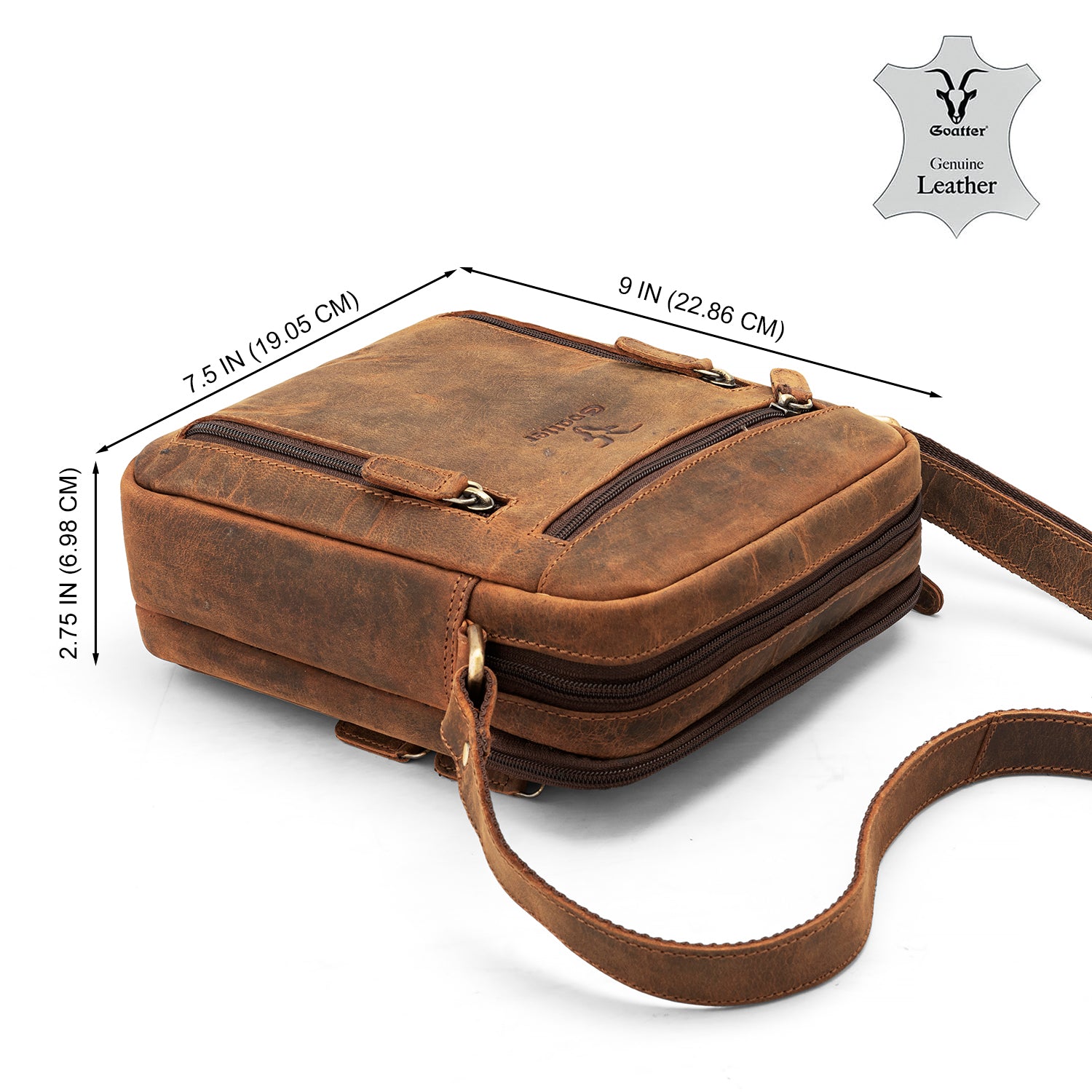 Goatter Genuine Leather Multi Pocket 9" Inch Messenger Sling Bag For Men