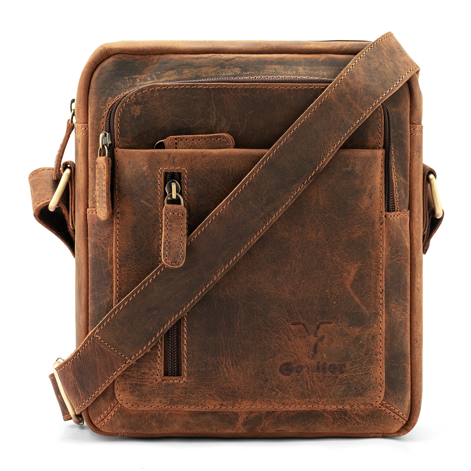 Goatter Genuine Leather Multi Pocket 9" Inch Messenger Sling Bag For Unisex