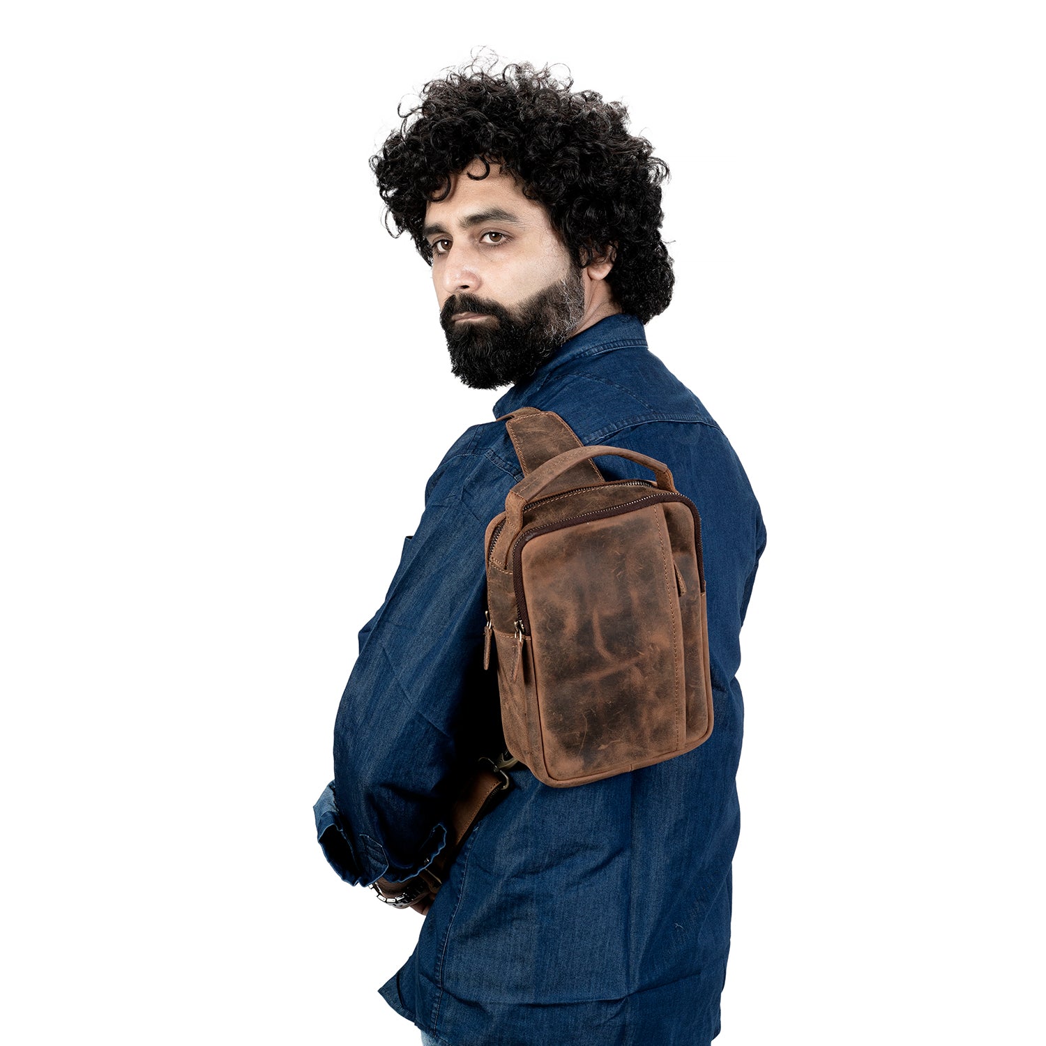 Goatter Genuine Leather Dual Handle Chest Crossbody Sling Bag Travel, Bike Daypack for Men