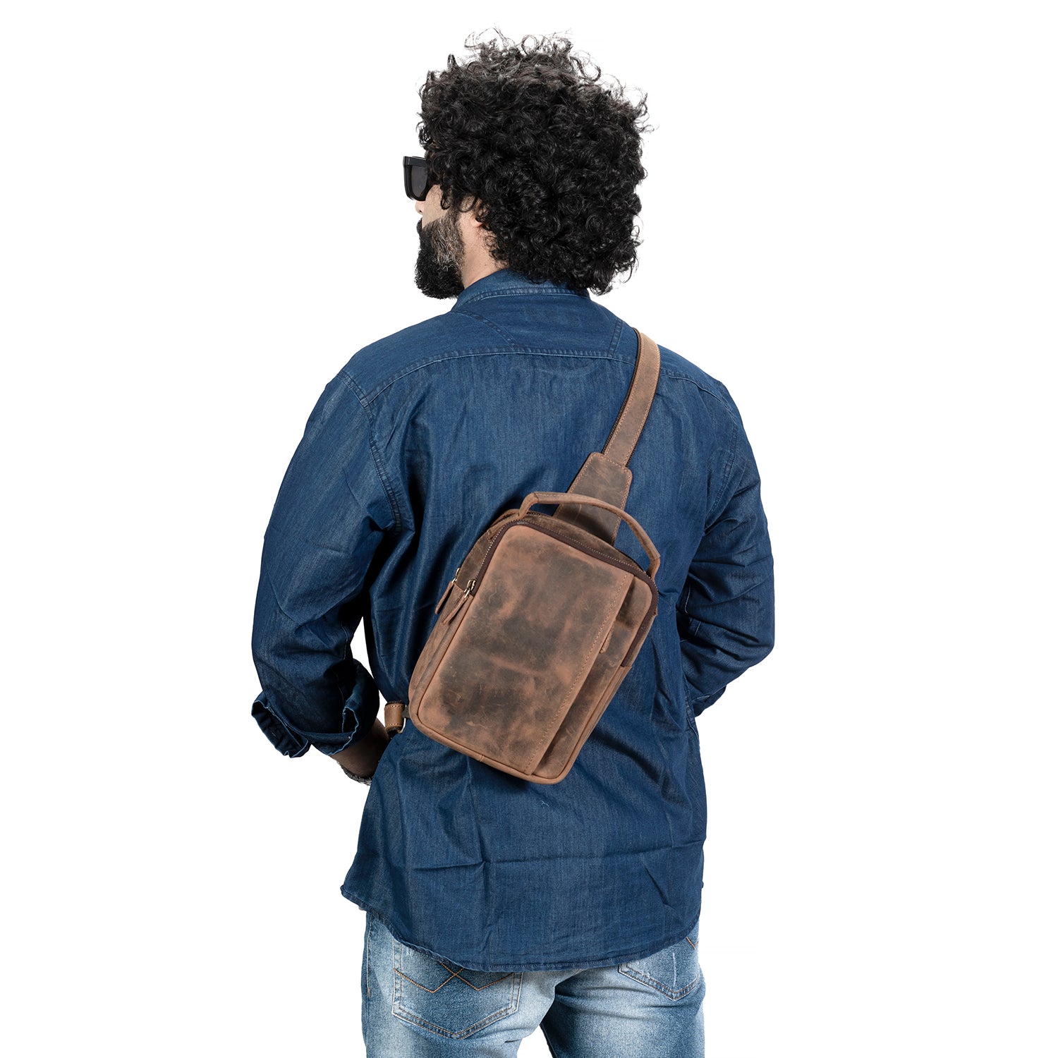 Goatter Genuine Leather Dual Handle Chest Crossbody Sling Bag Travel, Bike Daypack for Men