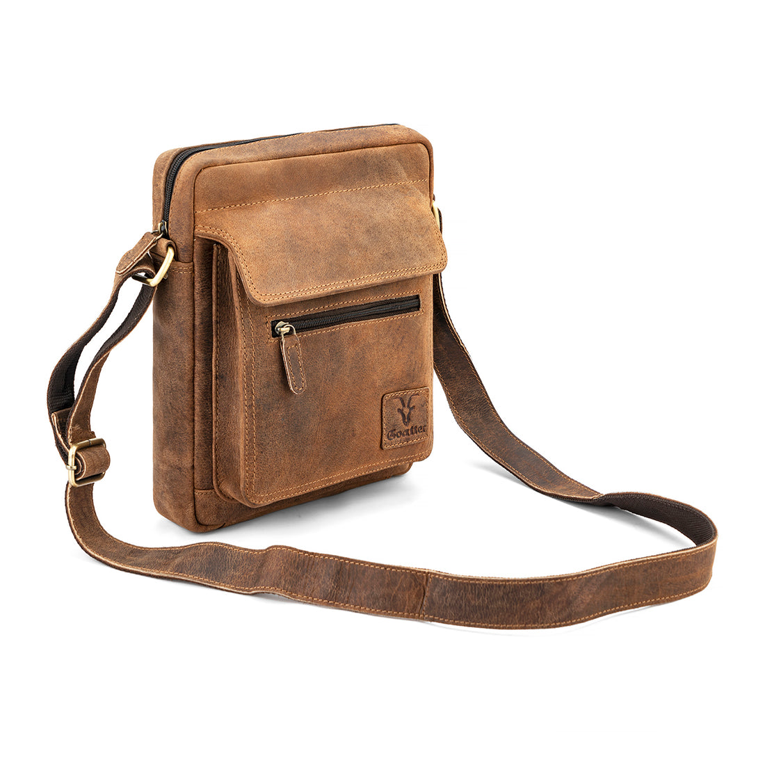Goatter Genuine Leather Multi Pocket 10" Inch Messenger Sling Bag For Men