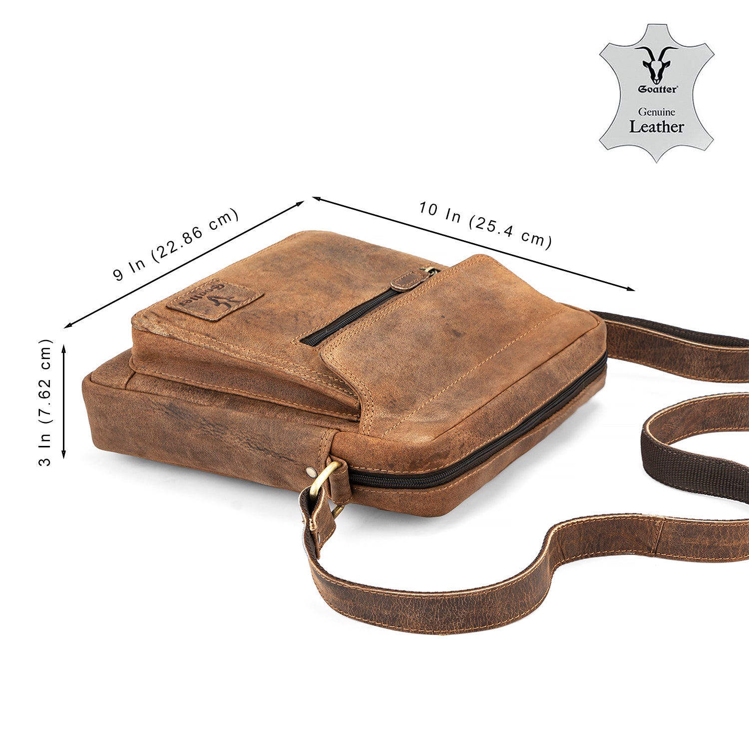 Goatter Genuine Leather Multi Pocket 10" Inch Messenger Sling Bag For Men