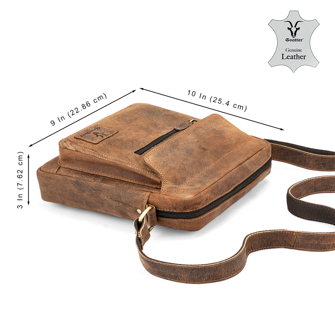 Goatter Genuine Leather Multi Pocket 10" Inch Messenger Sling Bag For Men