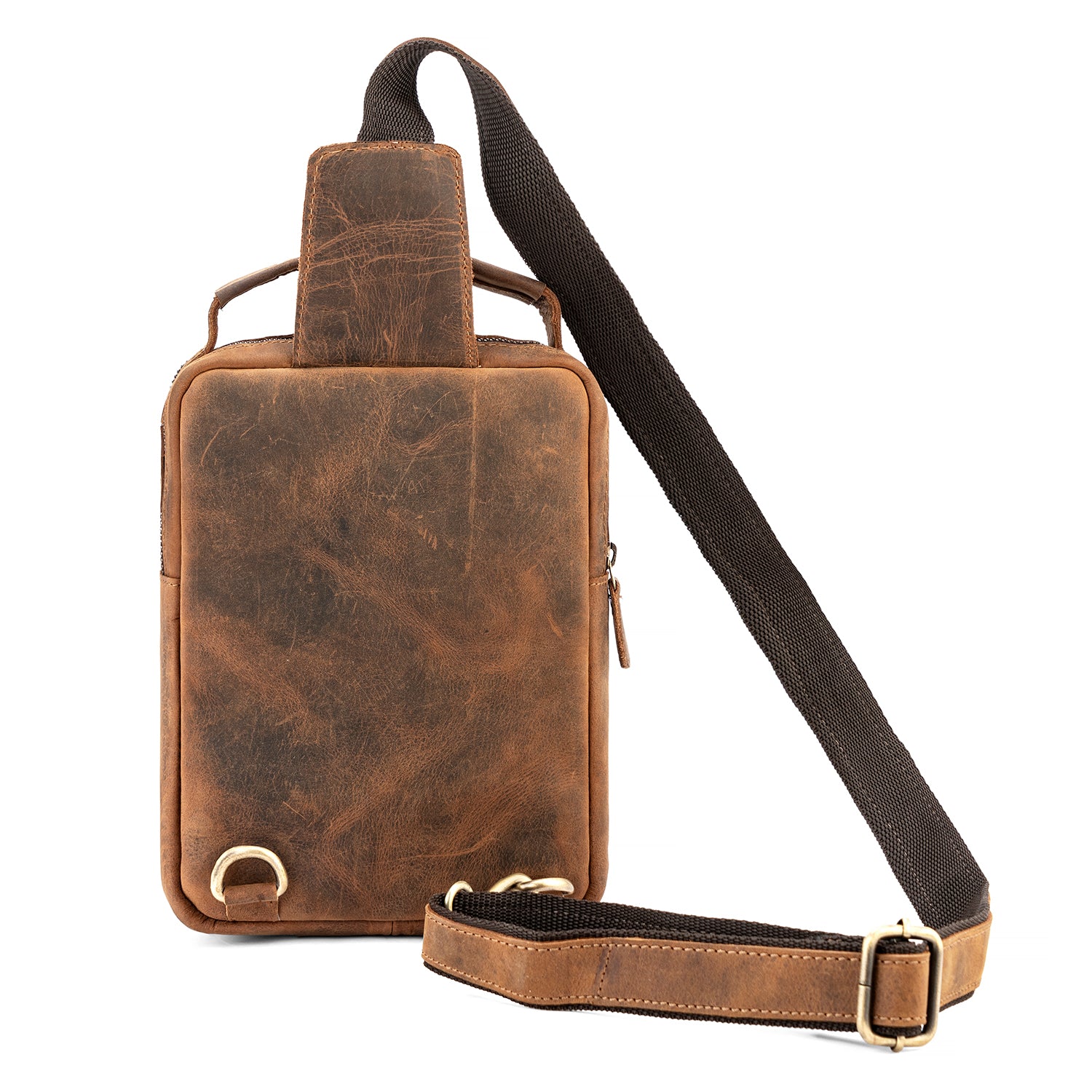 Goatter Genuine Leather Dual Handle Chest Crossbody Sling Bag Travel, Bike Daypack for Men