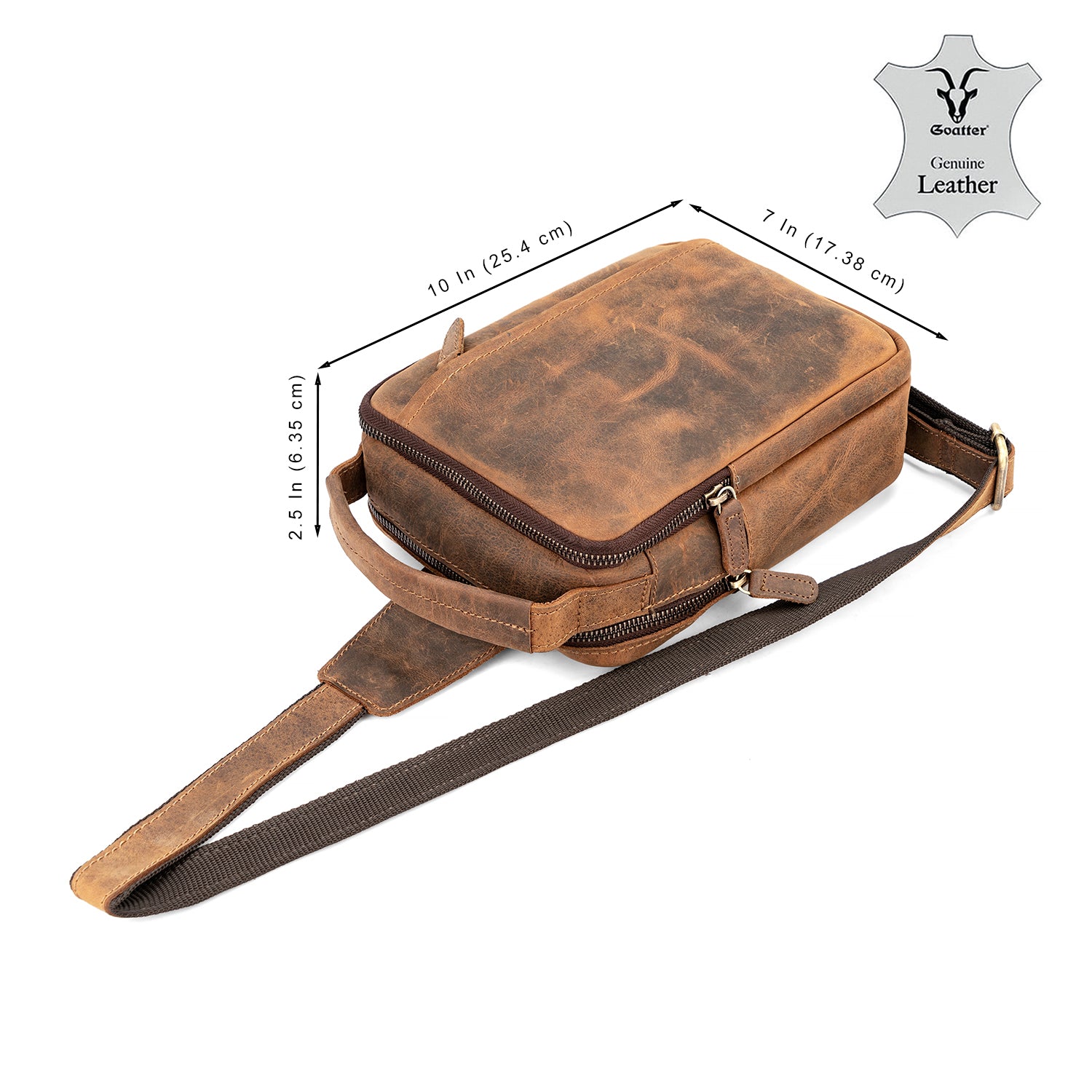 Goatter Genuine Leather Dual Handle Chest Crossbody Sling Bag Travel, Bike Daypack for Men