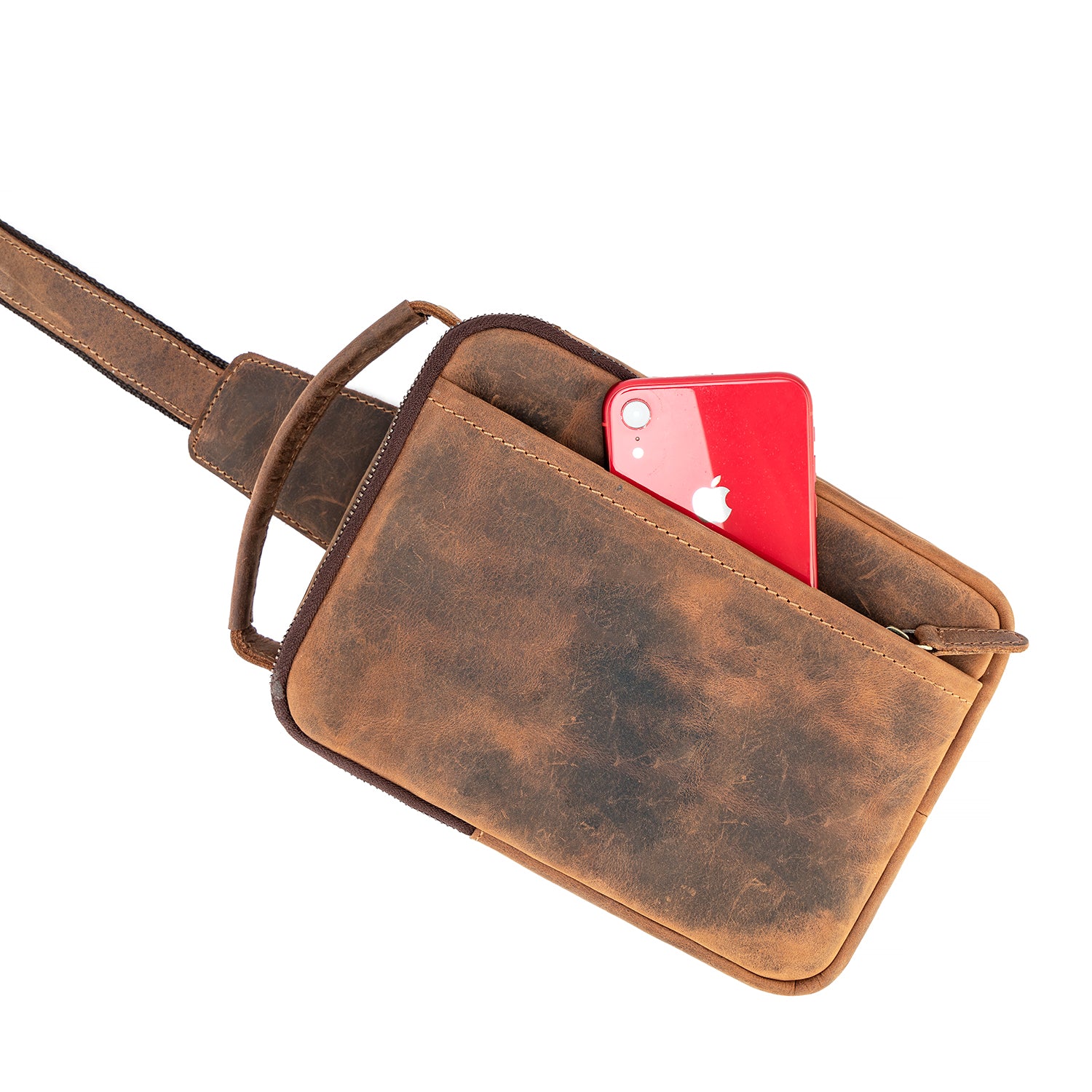 Goatter Genuine Leather Dual Handle Chest Crossbody Sling Bag Travel, Bike Daypack for Men