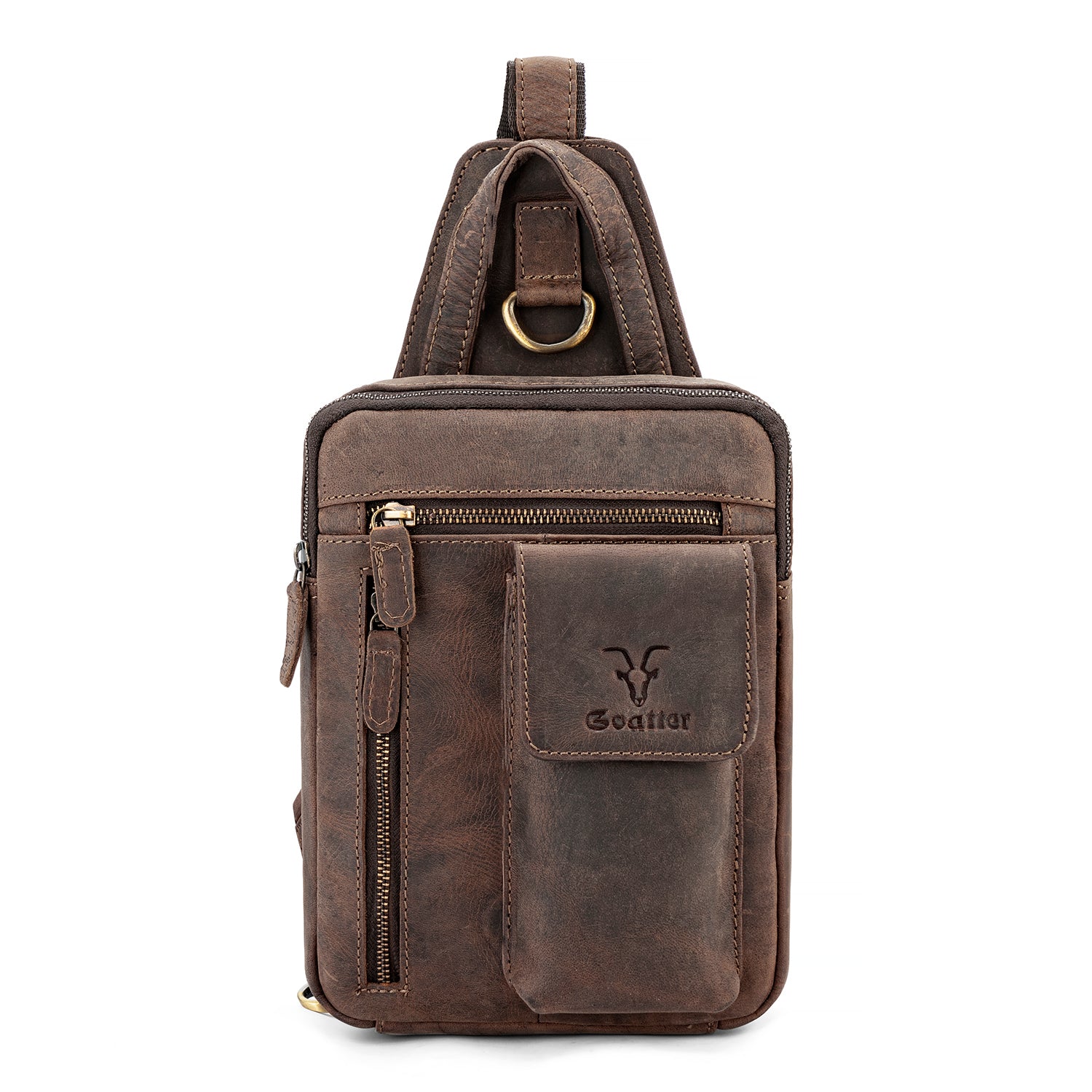 Goatter Genuine Leather Chest Crossbody Sling Backpack Bag Travel Bike Gym Day pack for Men