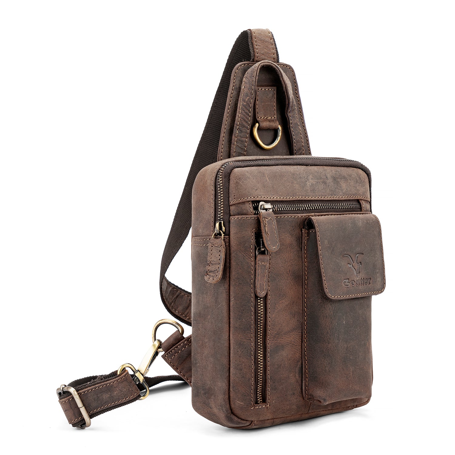 Goatter Genuine Leather Chest Crossbody Sling Backpack Bag Travel Bike Gym Day pack for Men