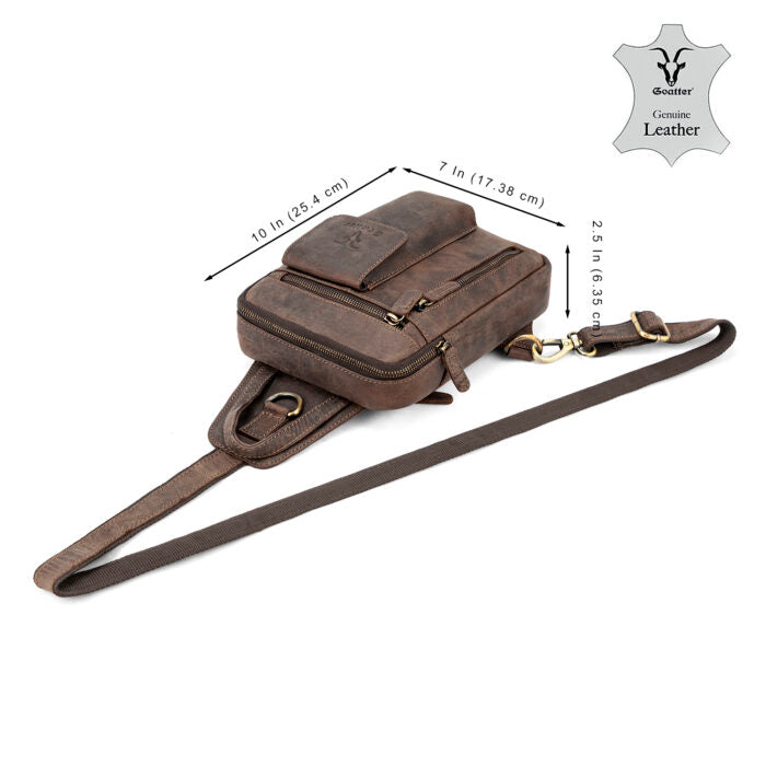 Goatter Genuine Leather Chest Crossbody Sling Backpack Bag Travel Bike Gym Day pack for Men
