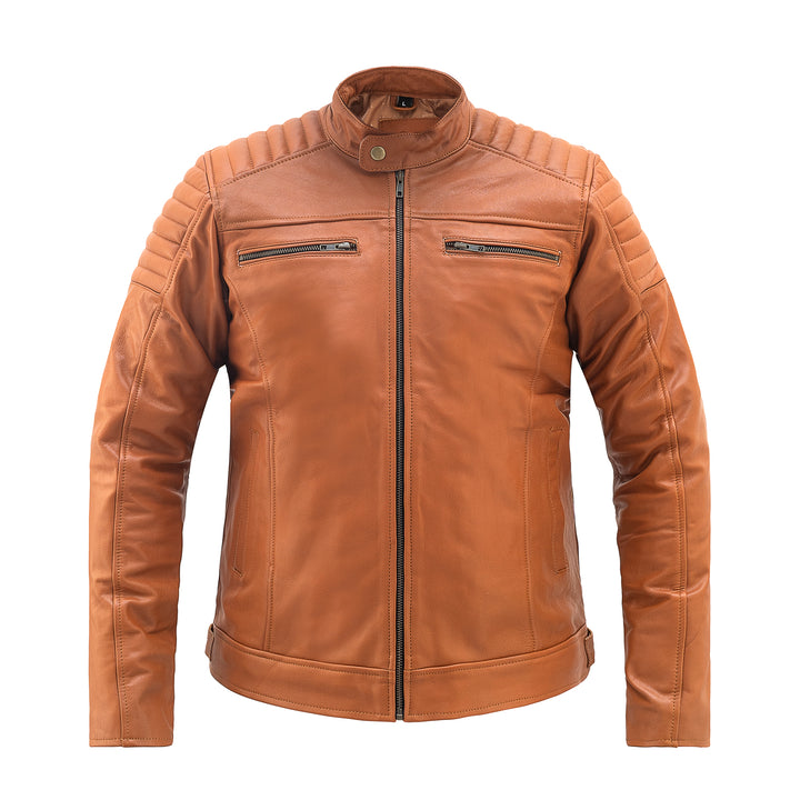 Goatter Men’s Genuine Leather Biker Jacket -Winter Jacket Slim Fit, Classic Moto Style with Zipper Pockets