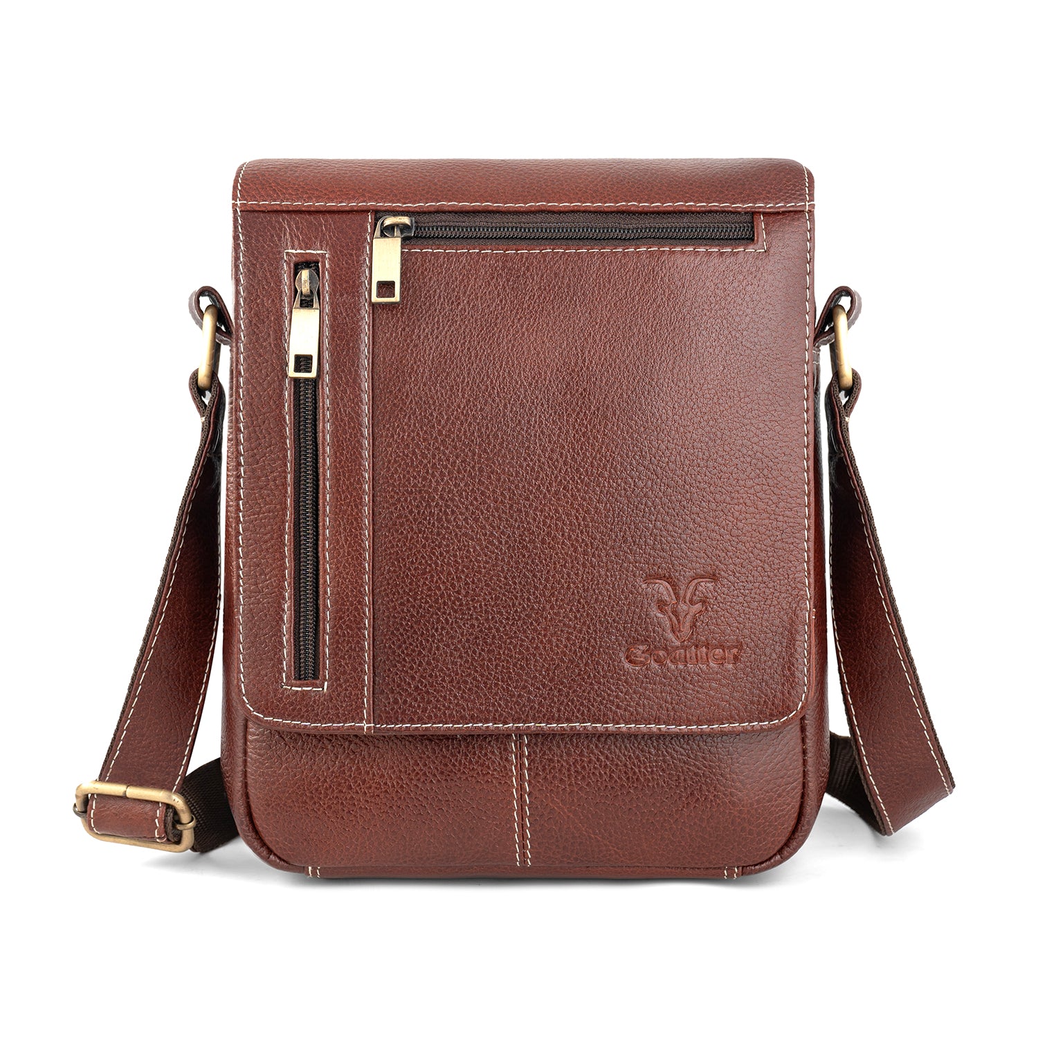 Goatter Genuine Leather Multi Pocket 10" Inch Messenger Sling Bag For Men