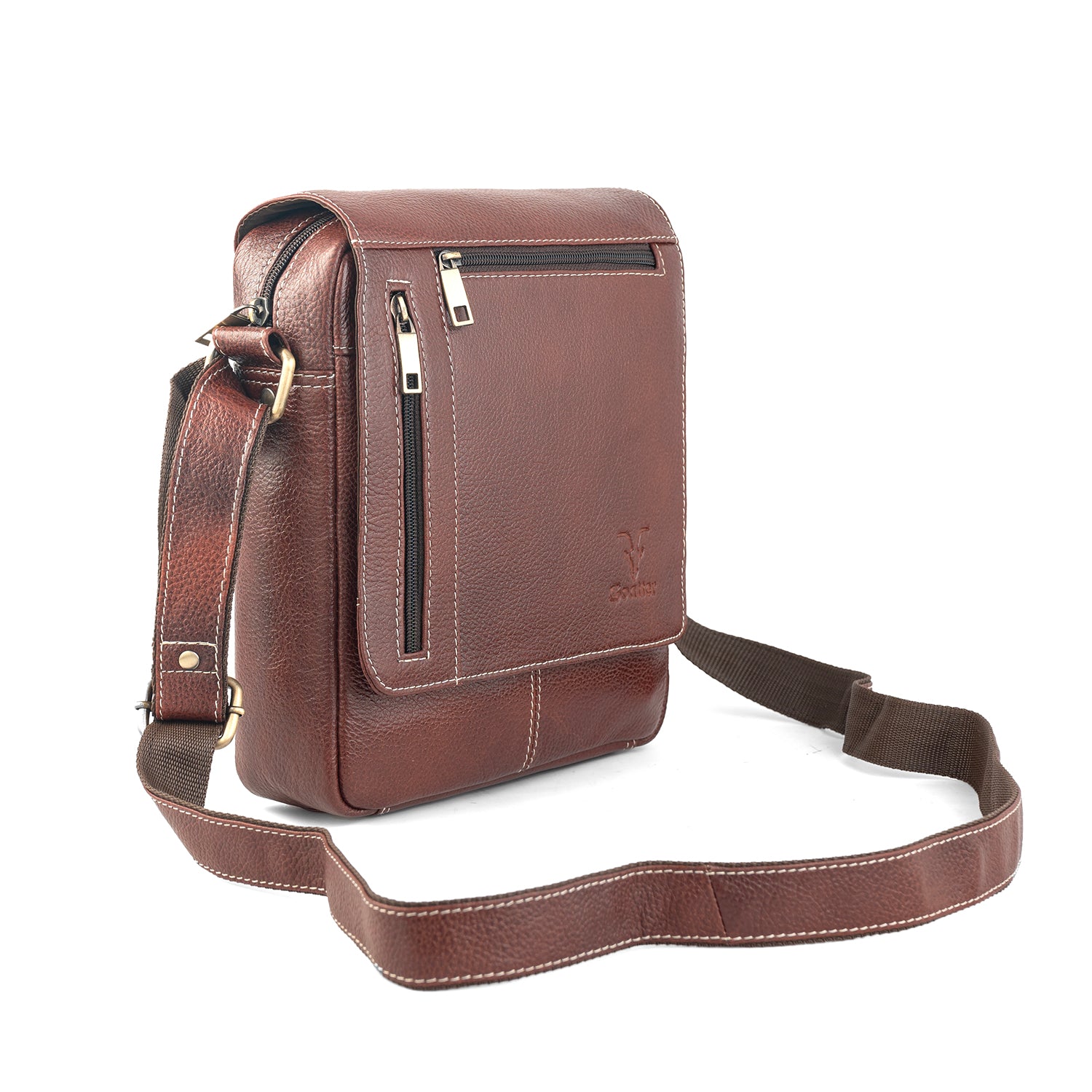 Goatter Genuine Leather Multi Pocket 10" Inch Messenger Sling Bag For Men