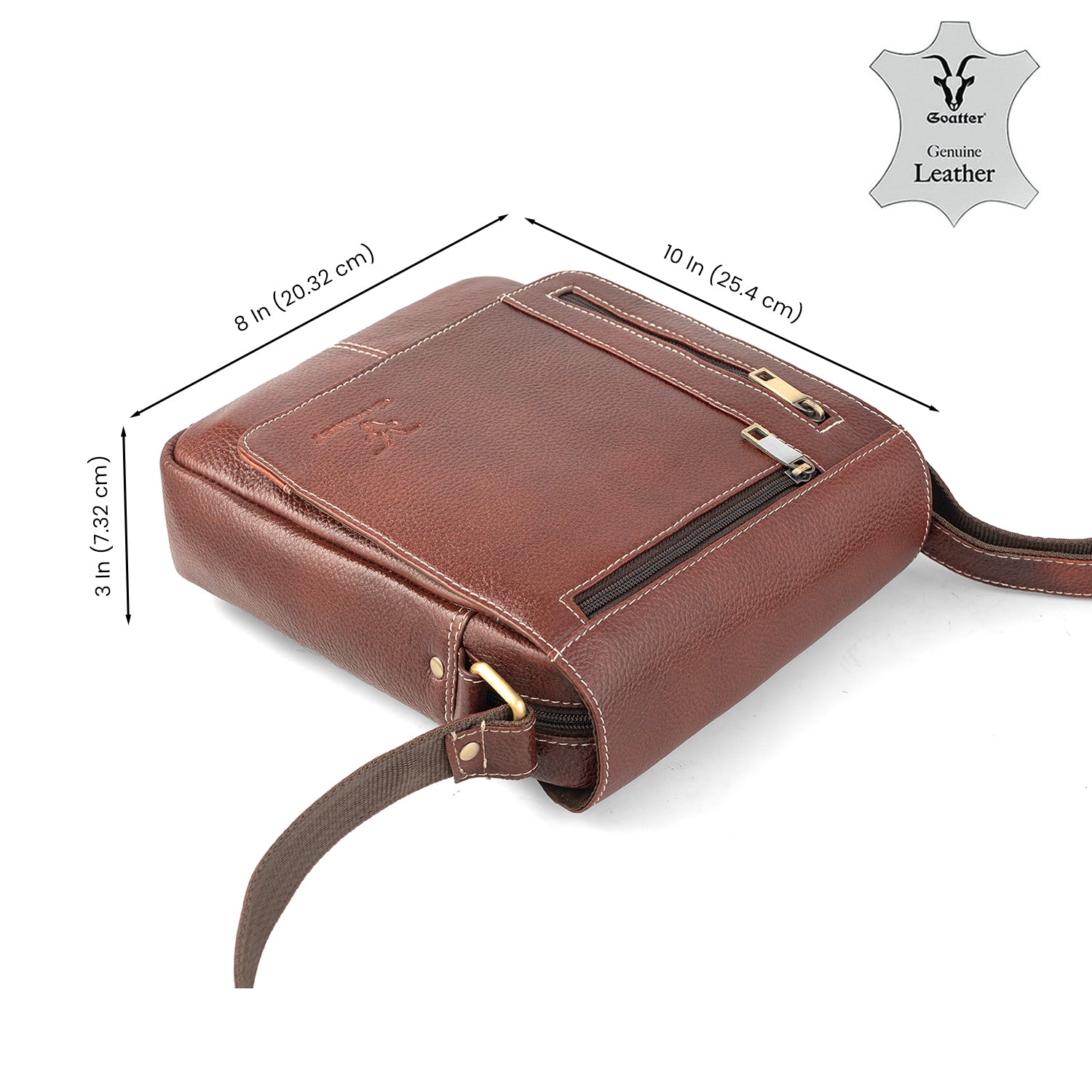 Goatter Genuine Leather Multi Pocket 10" Inch Messenger Sling Bag For Men