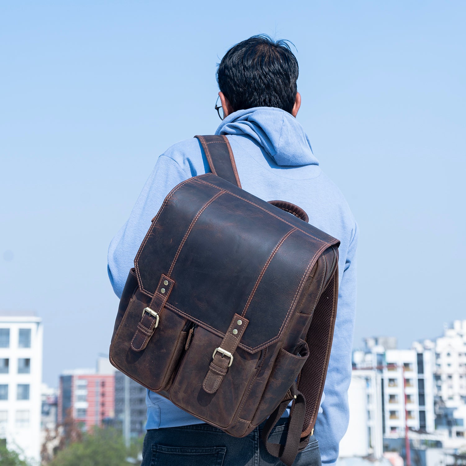 Goatter Hunter Leather Multifunctional 16" Inch Backpack For Men