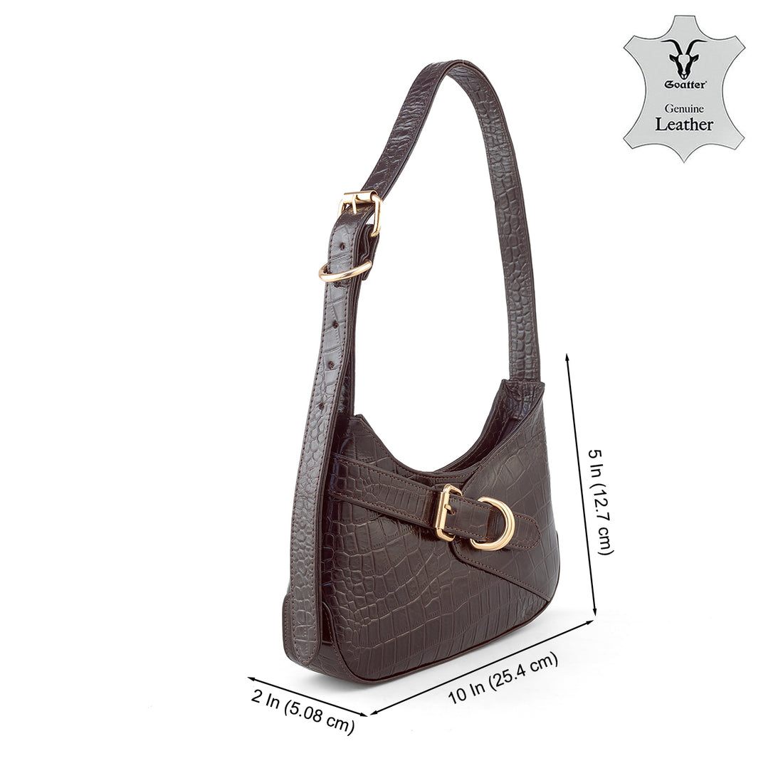 Goatter Genuine Leather  Croco Texture Handbag for Women | Elegant Shoulder Purse with Adjustable Handle