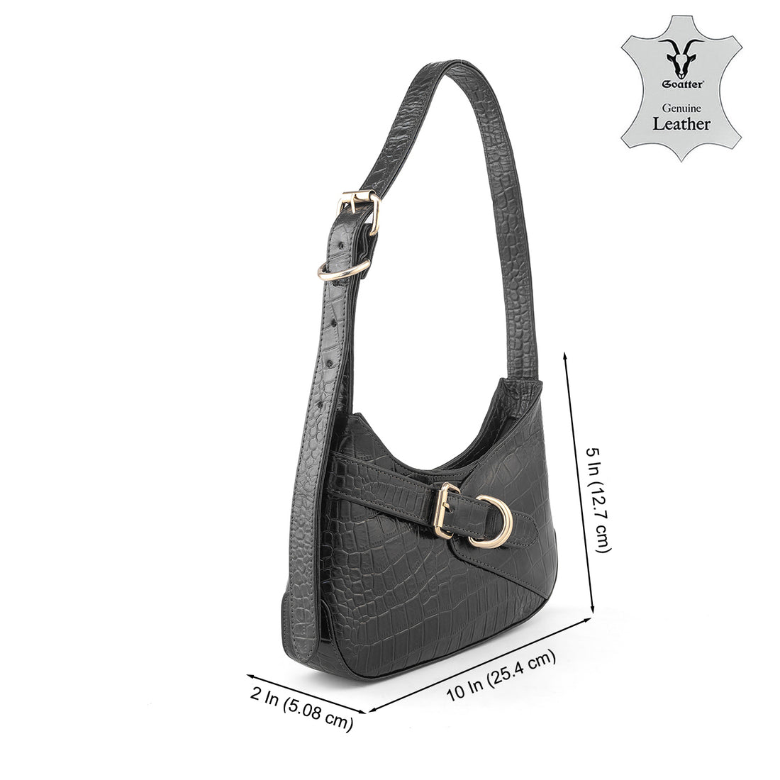 Goatter Genuine Leather  Croco Texture Handbag for Women | Elegant Shoulder Purse with Adjustable Handle