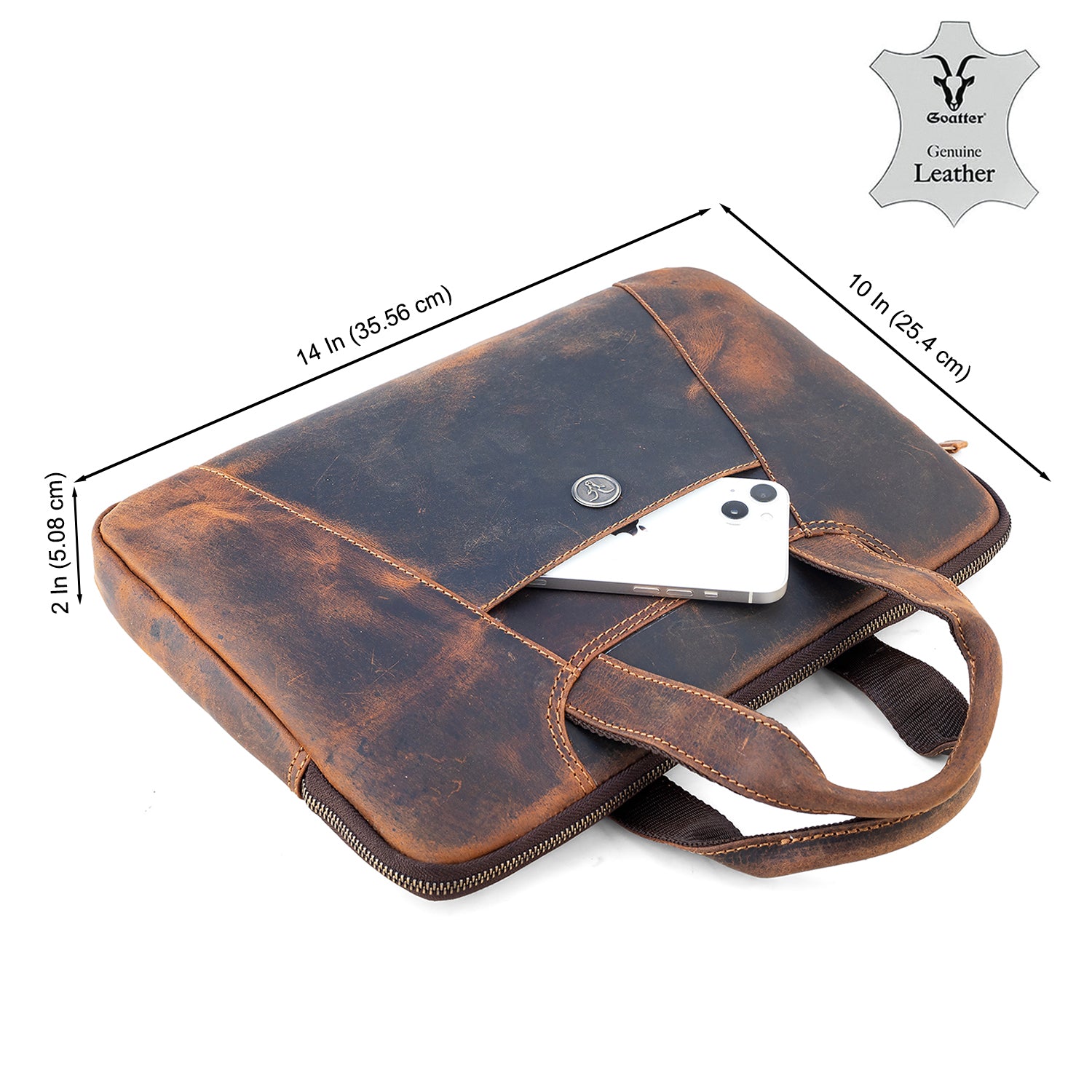 Goatter Hunter Leather 13" Inch Mackbook/Laptop Sleeve Bag /Office Bag For Men