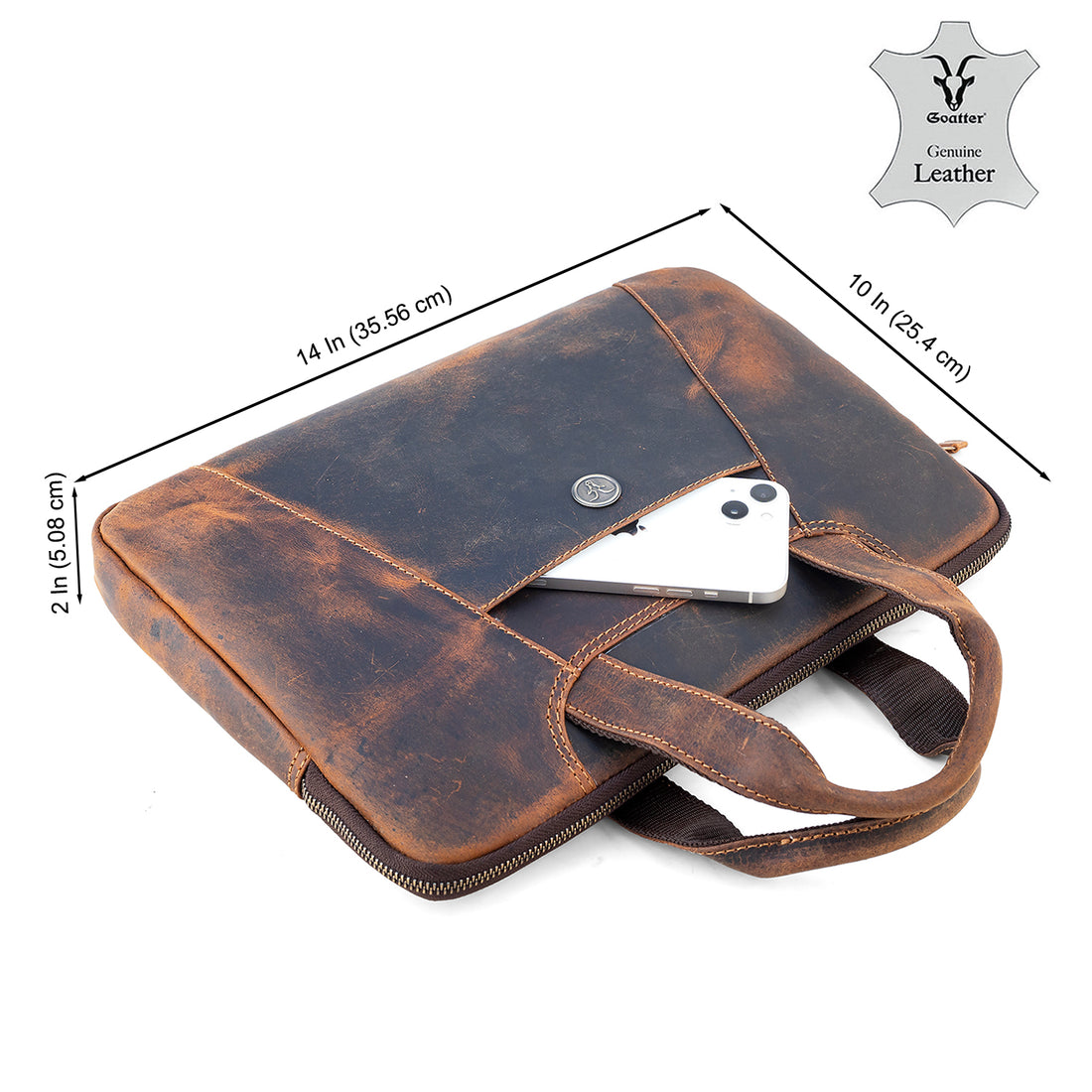 Goatter Hunter Leather 13" Inch Mackbook/Laptop Sleeve Bag /Office Bag For Men