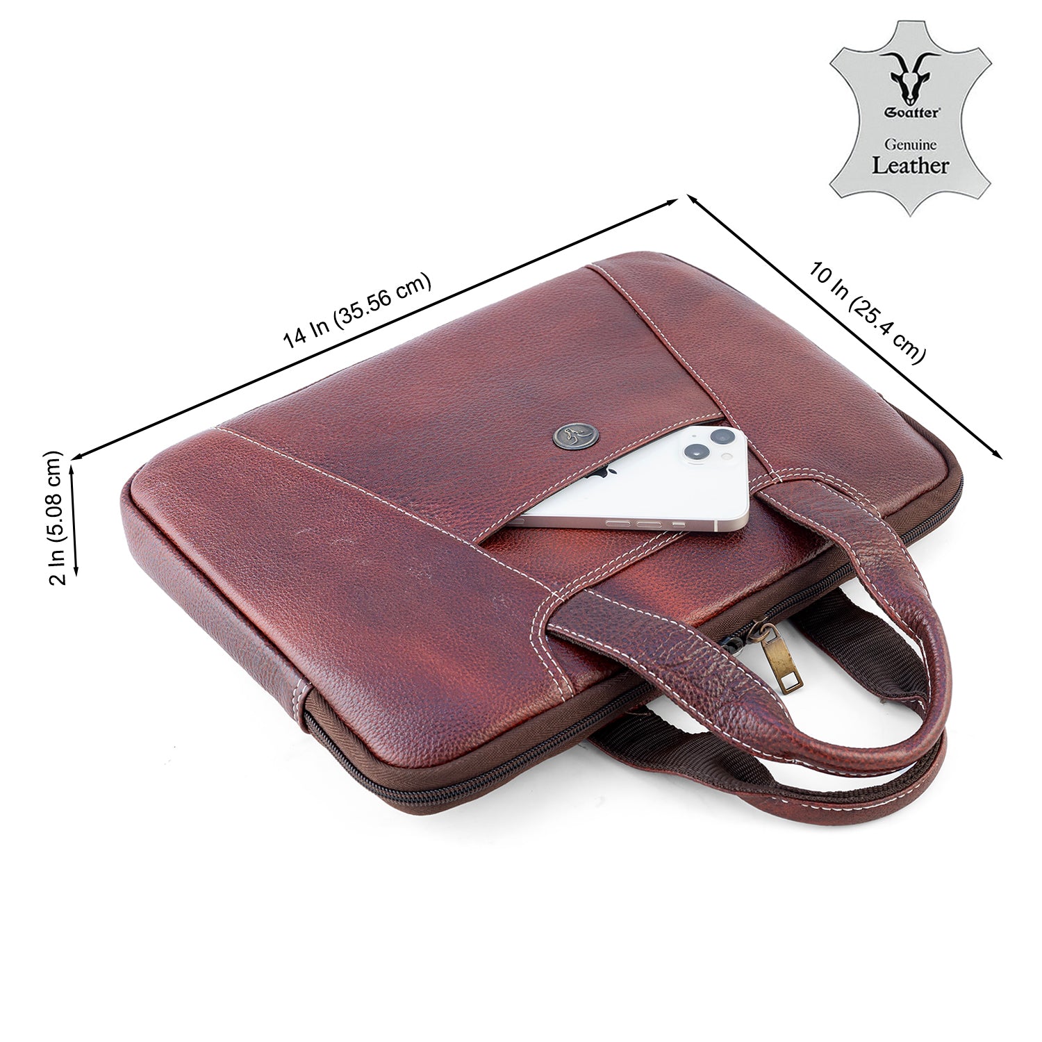 Goatter Genuine Leather 13" Inch Mackbook/Laptop Sleeve Bag /Office Bag For Men