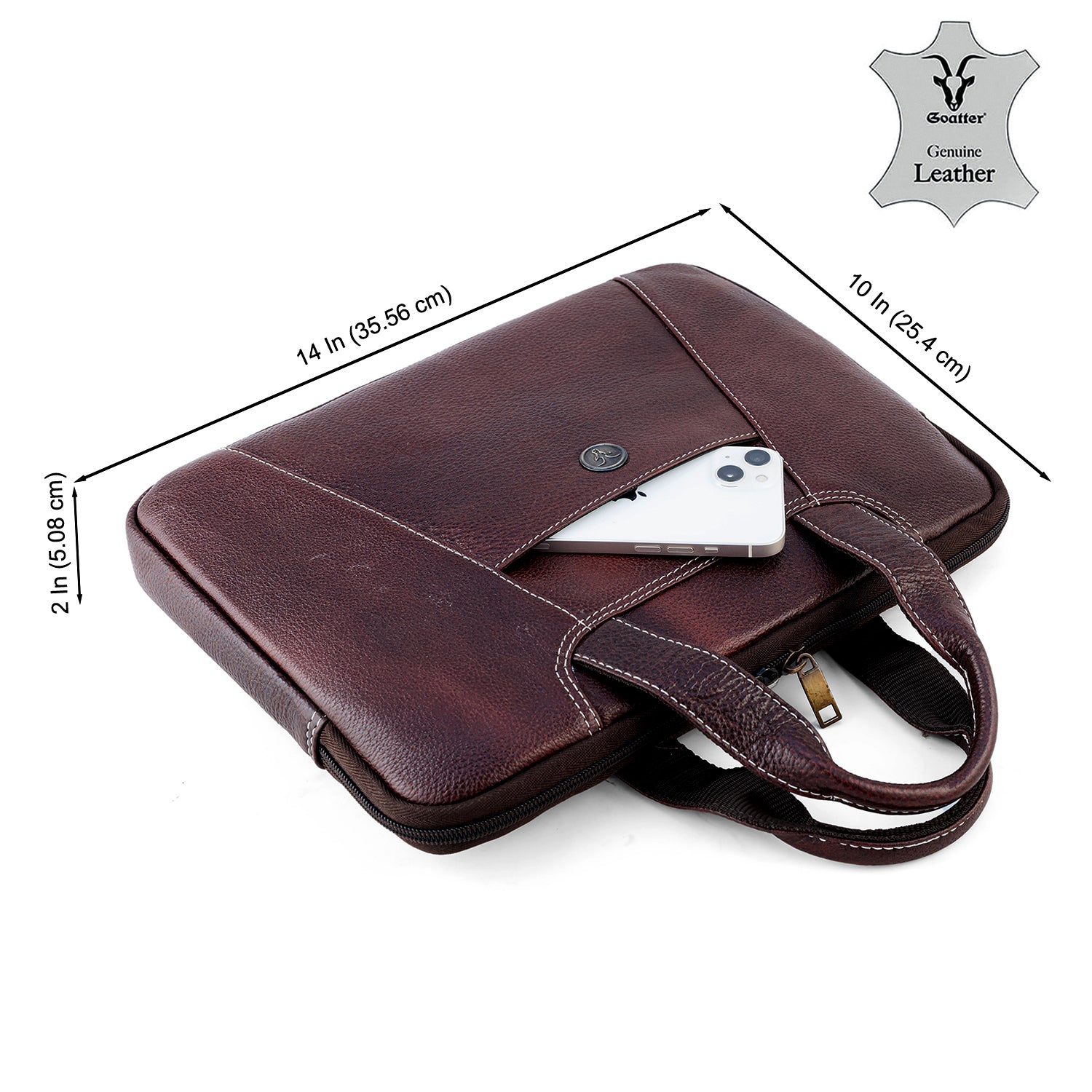 Goatter Genuine Leather 13" Inch Mackbook/Laptop Sleeve Bag /Office Bag For Men
