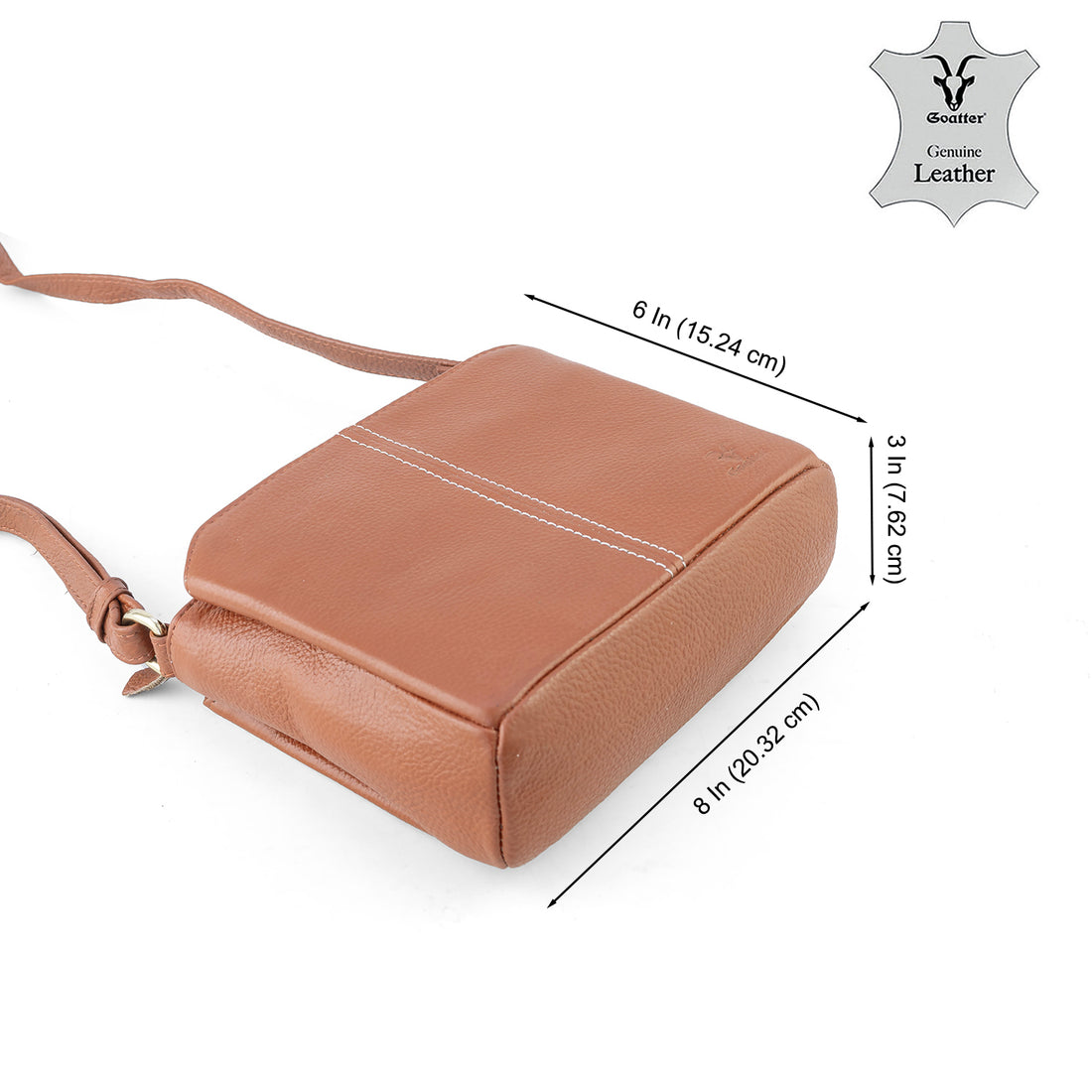 Goatter Genuine Leather Structured Sling Bag | Elegant Square Crossbody Bag for Daily Use