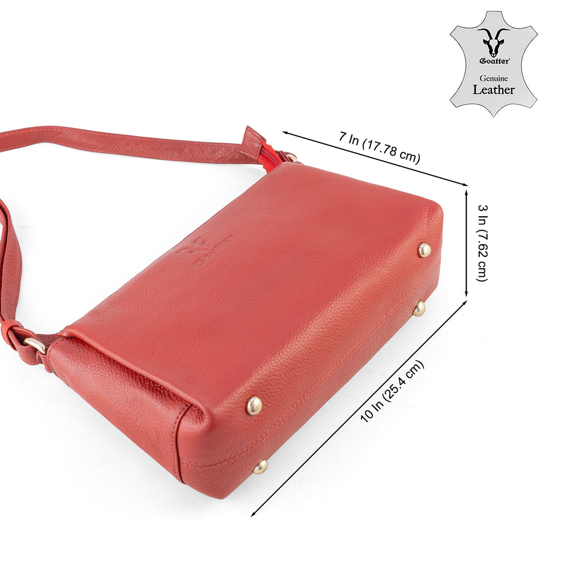 Goatter Genuine Leather Slim Rectangular Sling Bag for Women | Elegant Crossbody Purse | Multi Compartment Bag