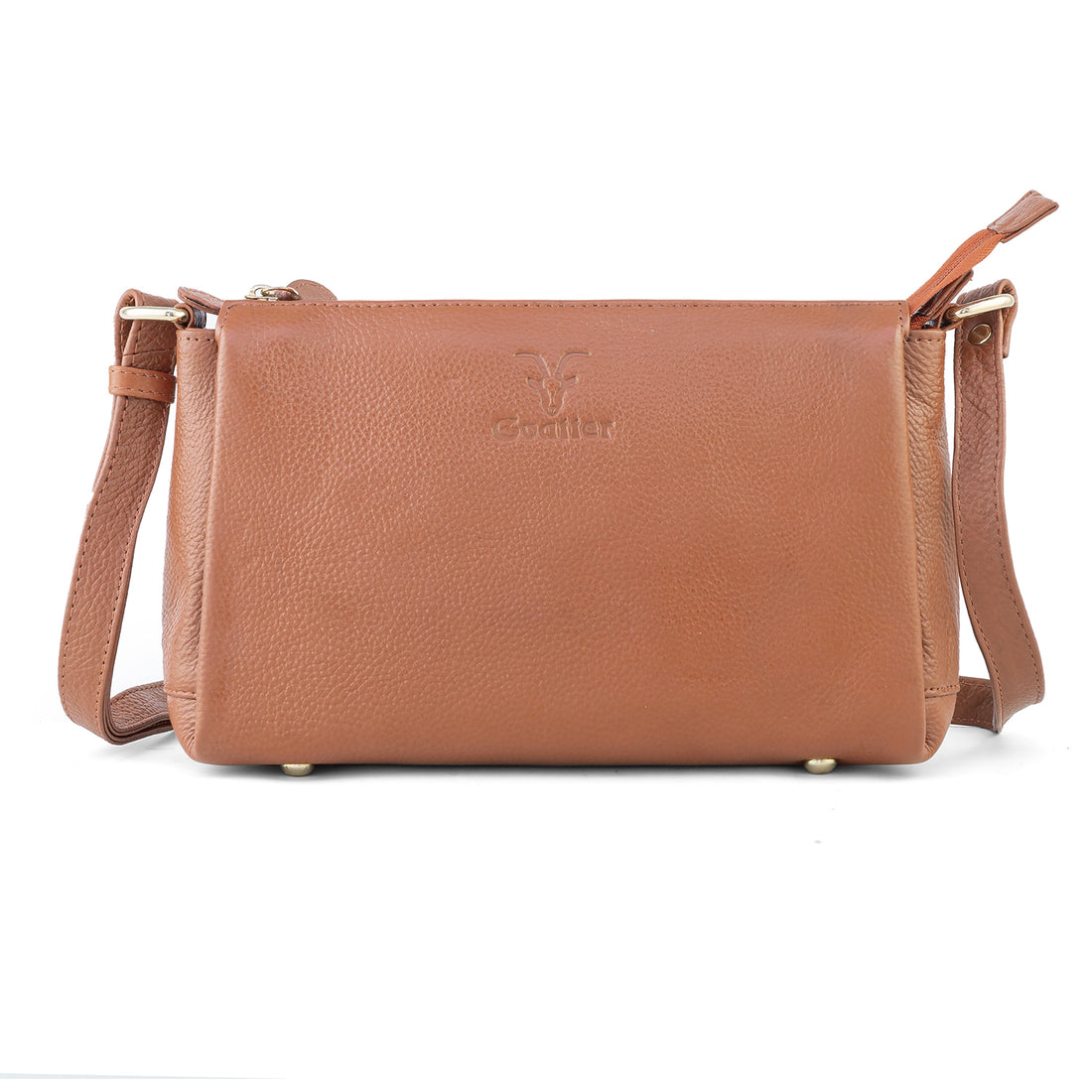 Goatter Genuine Leather Slim Rectangular Sling Bag for Women | Elegant Crossbody Purse | Multi Compartment Bag