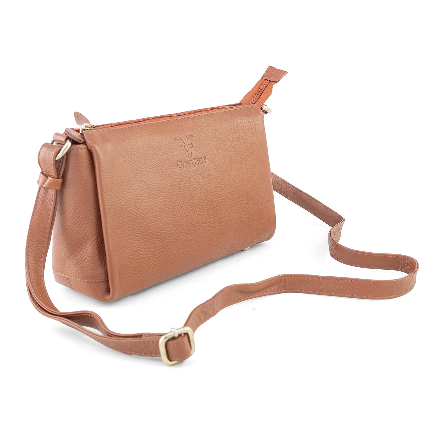 Goatter Genuine Leather Slim Rectangular Sling Bag for Women | Elegant Crossbody Purse | Multi Compartment Bag
