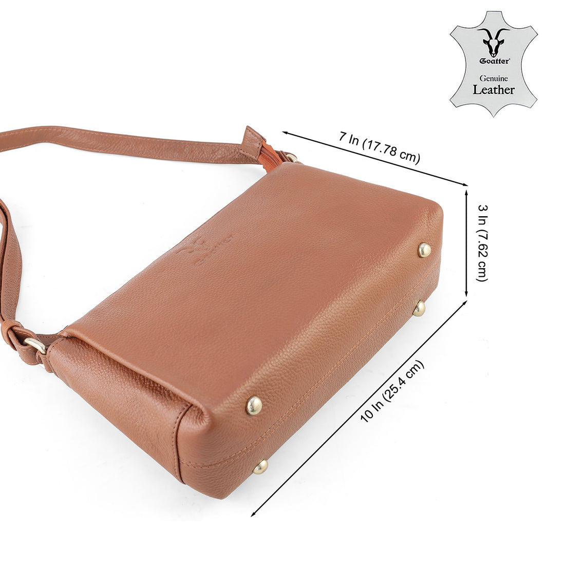 Goatter Genuine Leather Slim Rectangular Sling Bag for Women | Elegant Crossbody Purse | Multi Compartment Bag