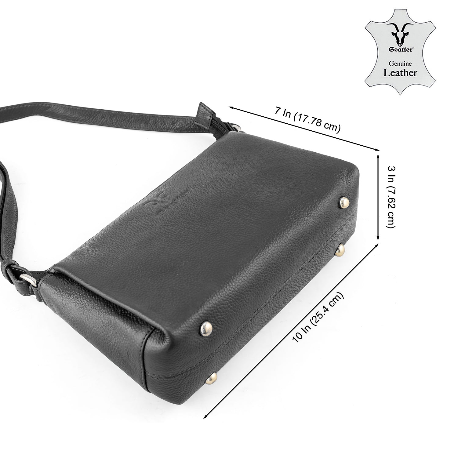 Goatter Genuine Leather Slim Rectangular Sling Bag for Women | Elegant Crossbody Purse | Multi Compartment Bag