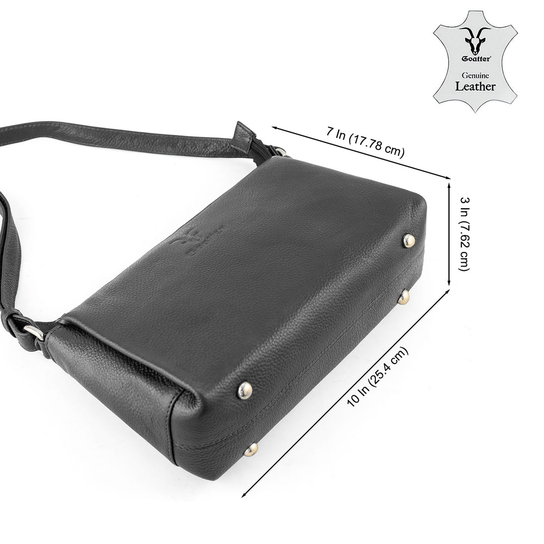 Goatter Genuine Leather Slim Rectangular Sling Bag for Women | Elegant Crossbody Purse | Multi Compartment Bag