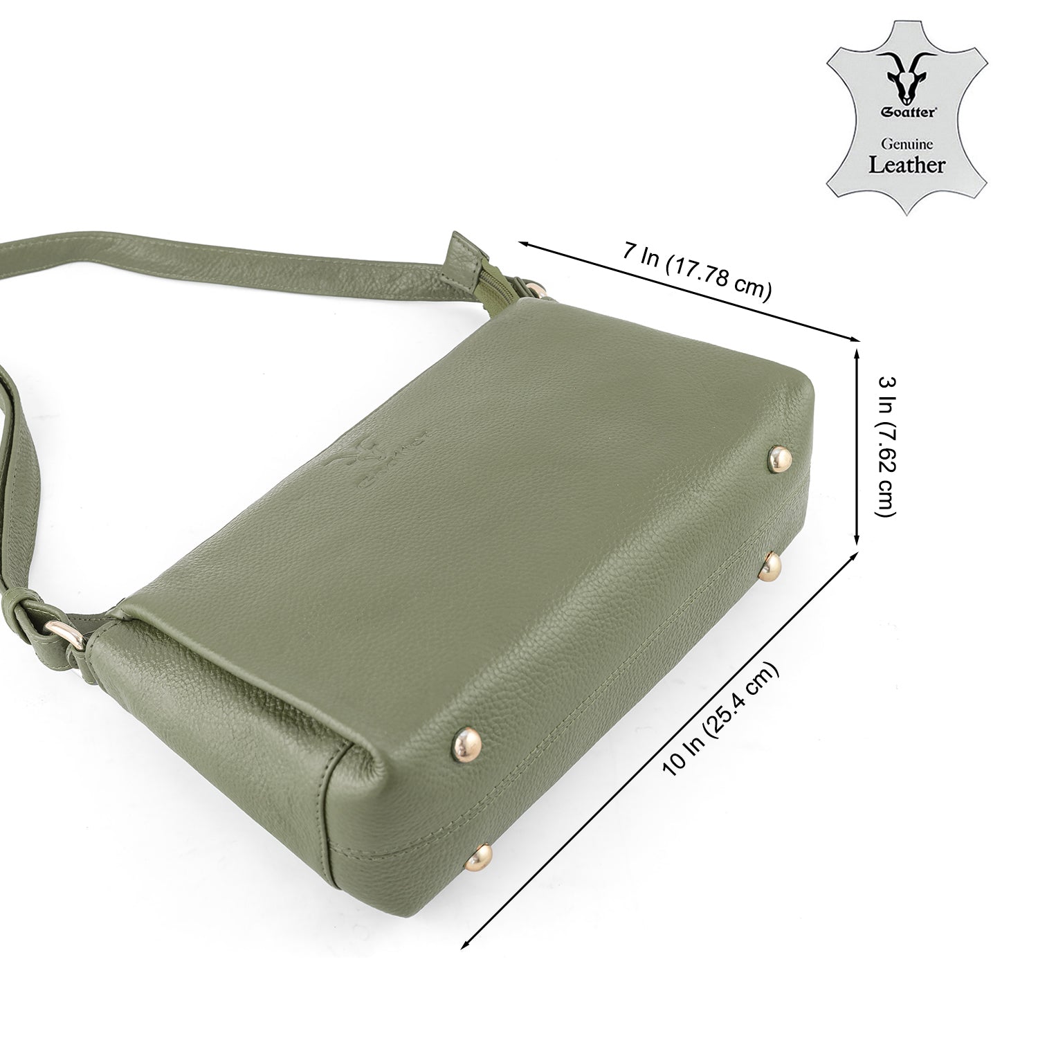 Goatter Genuine Leather Slim Rectangular Sling Bag for Women | Elegant Crossbody Purse | Multi Compartment Bag