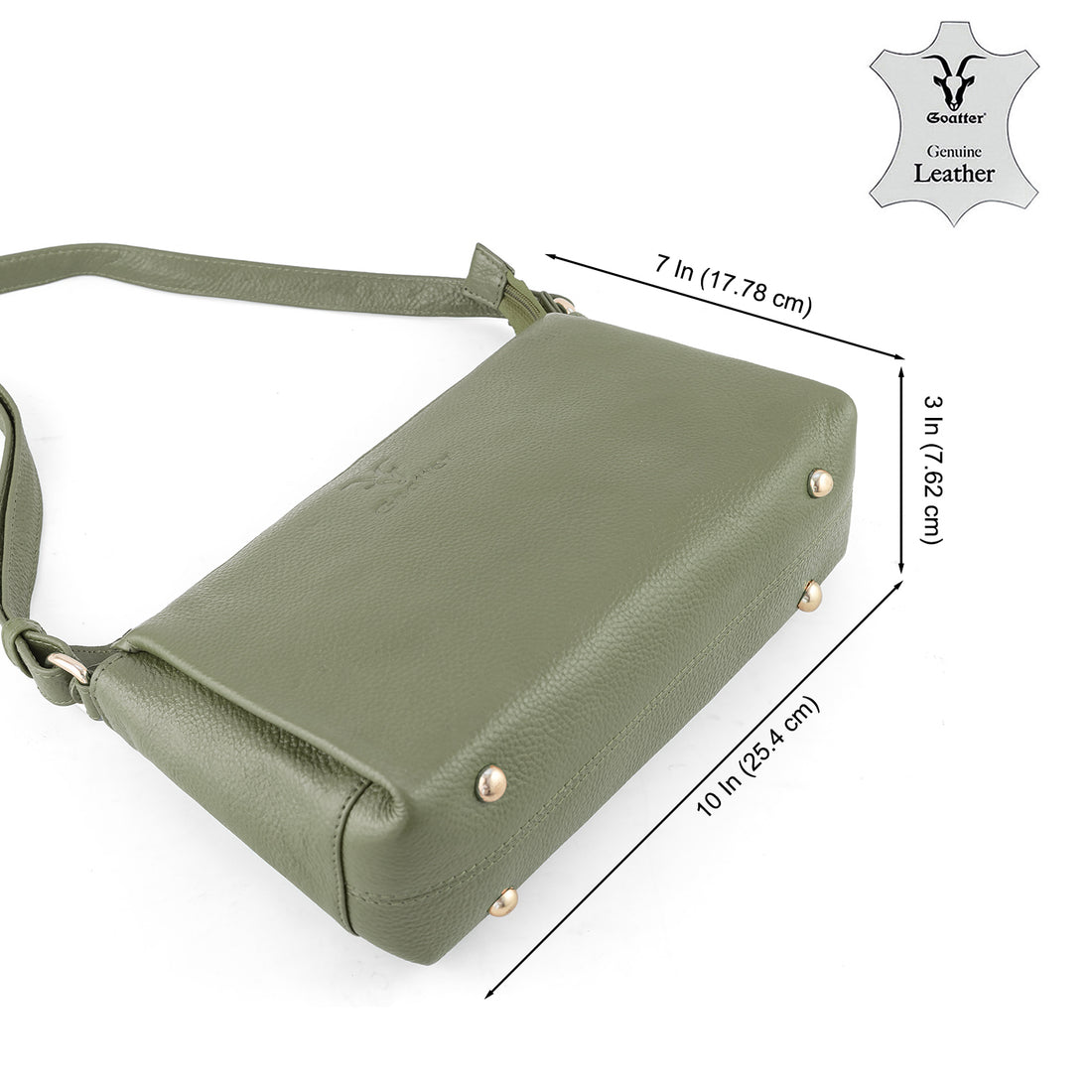 Goatter Genuine Leather Slim Rectangular Sling Bag for Women | Elegant Crossbody Purse | Multi Compartment Bag