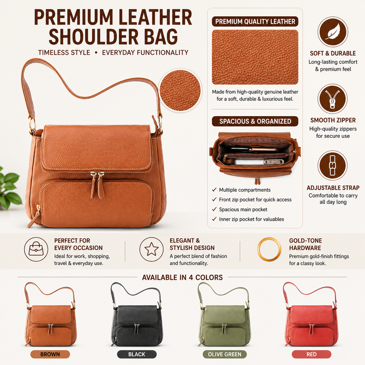 Goatter Genuine Leather Shoulder Bag for Women | Stylish Sling Handbag with Multiple Zip Pockets & | Everyday Office & Travel Purse