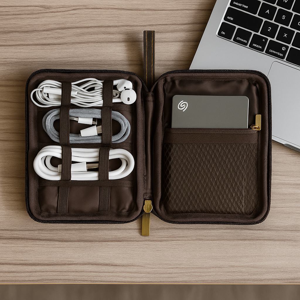 Goatter Genuine Leather Tech Organizer for Travel and Daily Use, Portable Gadget Organizer,Cable Organizer, Multipurpose Pouch